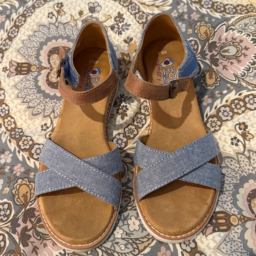Skechers BOBS Blue Denim and Tan Sandals